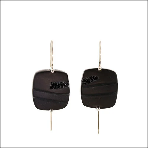Style #23311083 Black Onyx Druse Wire Drop Earrings, 14KW