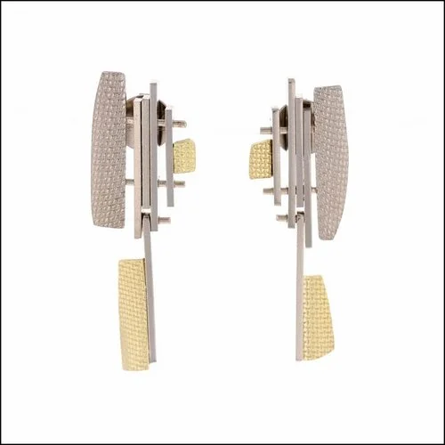 Style #28110466 Swinging, Multi-Textured Sheet & Bar Earrings, 18KY & 14KW