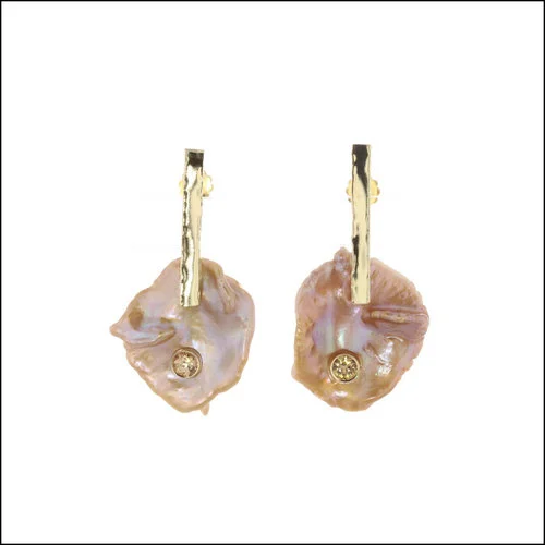 Style #24710096 18KY Keshi Freshwater Pearls with Zircons Earrings