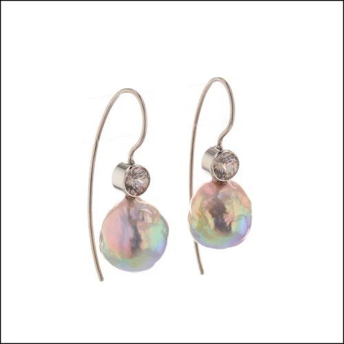 Style # 24710097 14KW Freshwater "Fireball" Pearl and Zircon Earrings