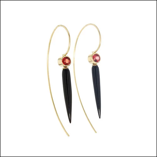 Style #23311092 18KY Red Spinel with Onyx Bullet Dangle Earrings