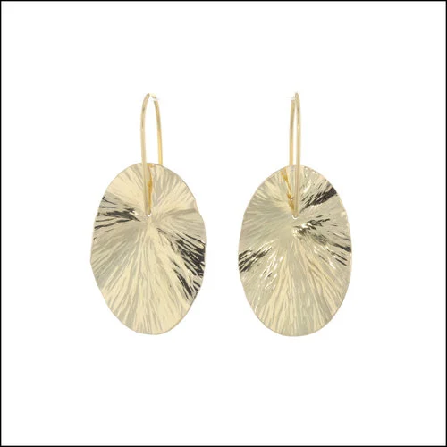 Style #28110470 18KY Radial Hammered Oval "Lily Pad" Dangle Earrings