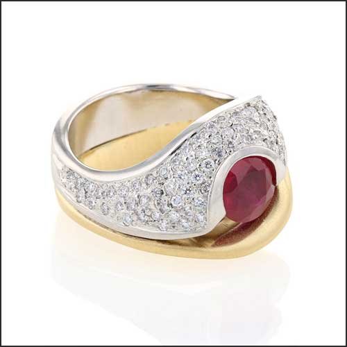 Style #64010140 Ruby Diamond Ring 18KY Platinum Jewelsmith