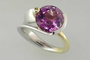 purple spinel two tone partial bezel engagement ring