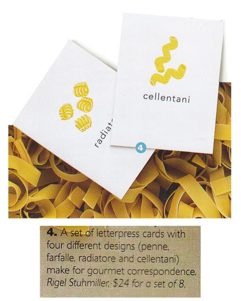 Letterpressed Pasta cards featured in La Cucina Italiana, 2012