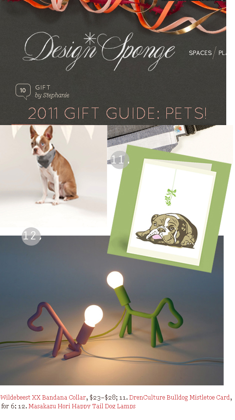 "Bulldog and Mistletoe" card featured in Design*Sponge's Pet Gift Guide