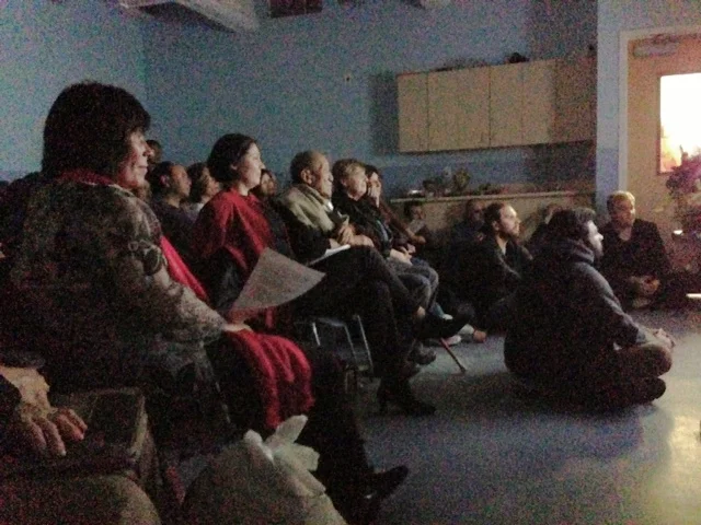  ​Khyongla Rato Rinpoche watching a video with students at The Tibet Center. April 22, 2013.&nbsp; Photo by Jane L. Wechsler  