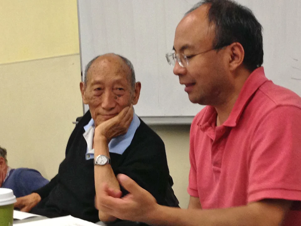  ​Khyongla Rato Rinpoche (left) teaching on Atisha's&nbsp; Bodhisattva's Jewel Garland , with Tenzin Gelek translating. May 13, 2013.&nbsp; Photo by Jane L. Wechsler  