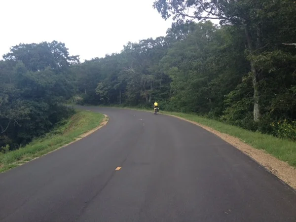 Dean, riding ahead of me. Blue Ridge Highway.