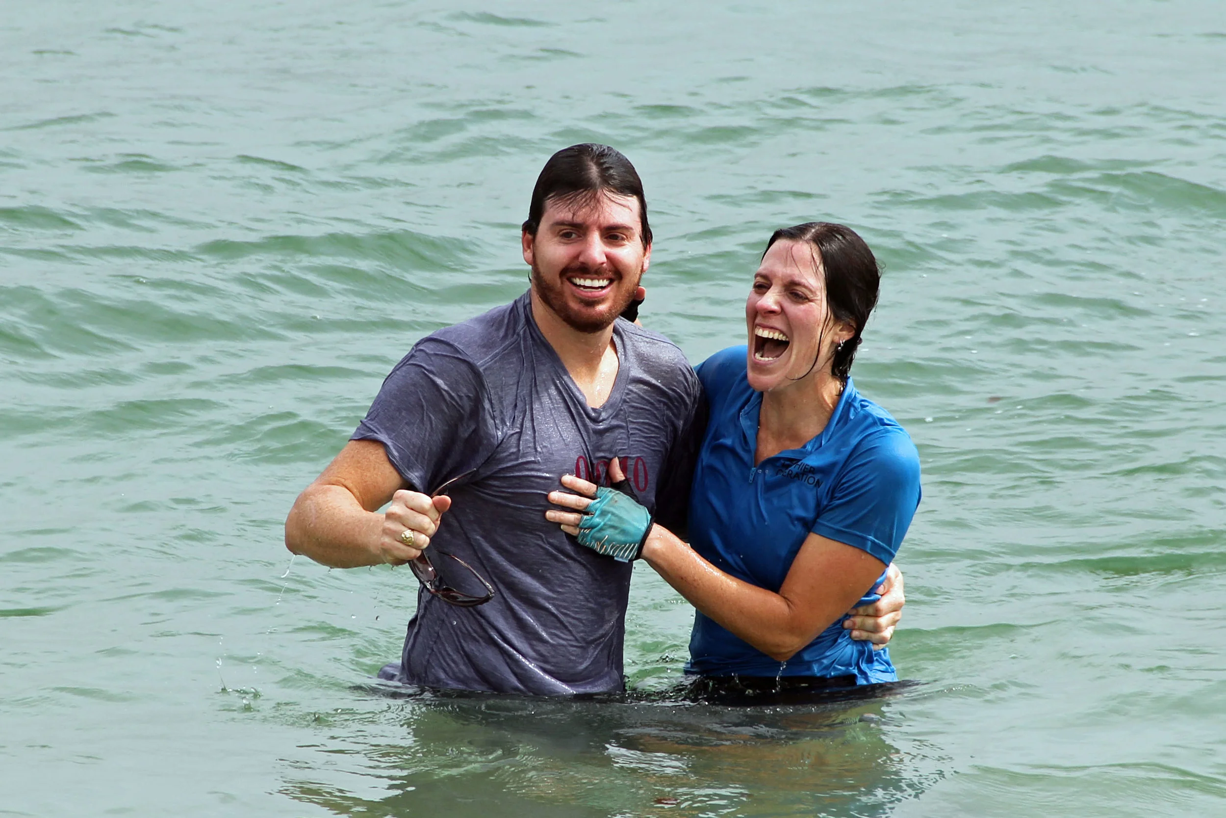 Walking out before getting 'pounded' by a sneaker wave. No joke! Luckily Dave and I are super strong swimmers and comfortable in this water!