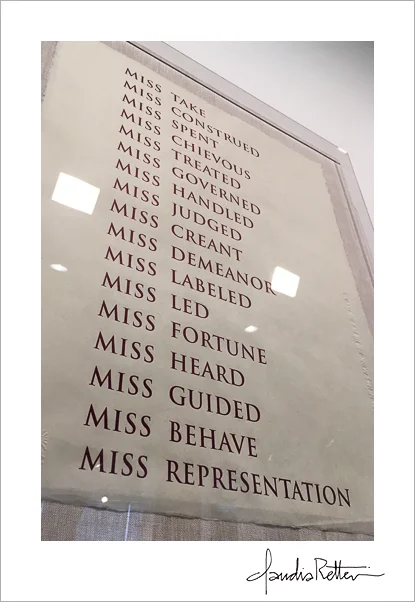 Louise Eastman, Jess Frost, Tara Geer, Katie Michel, Wendy Small, and Janis Stemmermann. Miss 2017. Letterpress. 20 5/8 x 16 1/2 in. Printed by Leslie Miller, published by Planthouse, NY. Edition: 15. Courtesy of Planthouse, NY. © 2017 the artists.