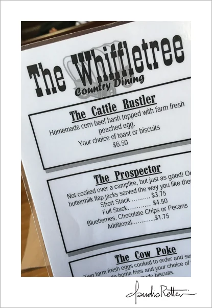 Menu, the Whiffletree, Butler Ohio