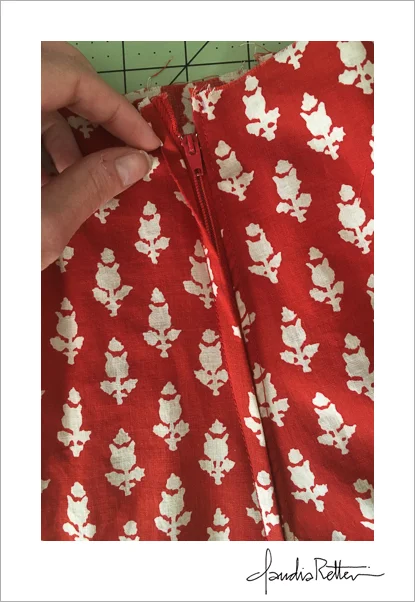 Altering a thrift store skirt.