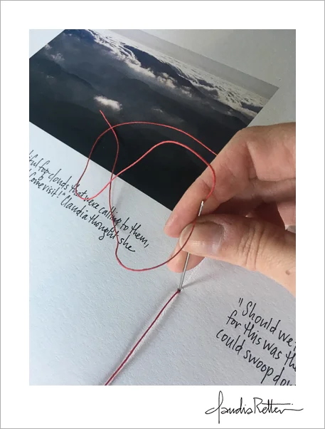 A Flying Adventure book page, sewing