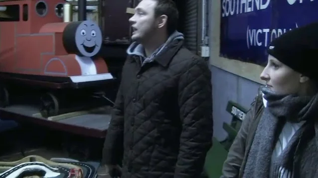 Good luck being frightened as ripoff Thomas the Tank Engine stares humorously during this scene.
