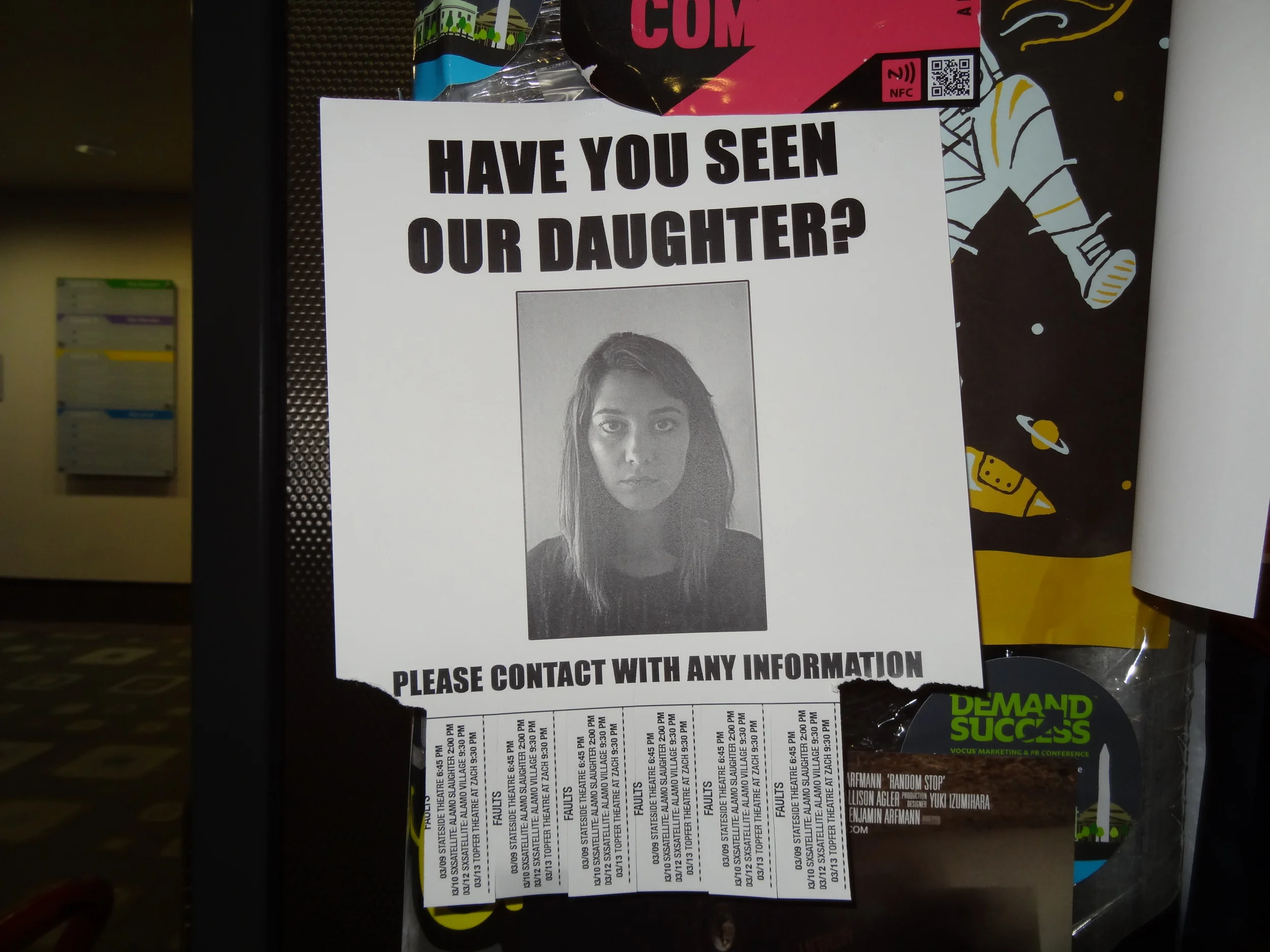  Promotional flyer for "Faults" at SXSW .