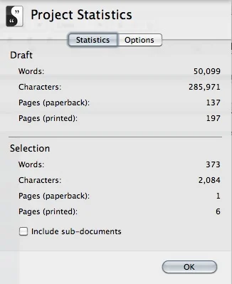 I know you should not really worry about counting words when you are writing a book, but somehow reaching a word count of 50,000 words feels like a significant milestone. It certainly made me smile anyway.
