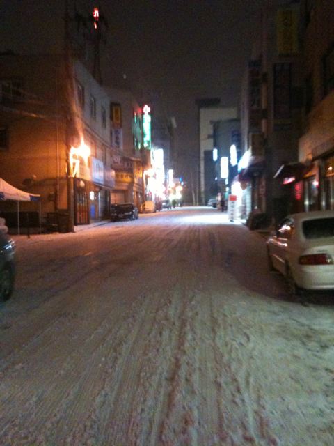 And the snow comes down in Seoul