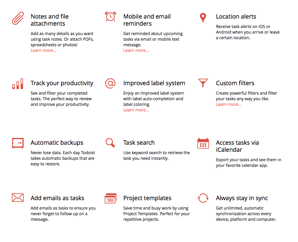 What you get extra for Todoist Premium