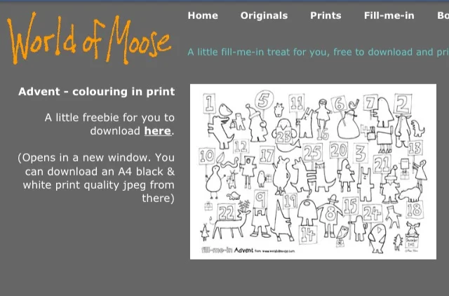 Free Colour-In Advent Calendar by Moose Allain