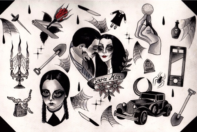 2. Creepy and cute Wednesday Addams tattoos - wide 2