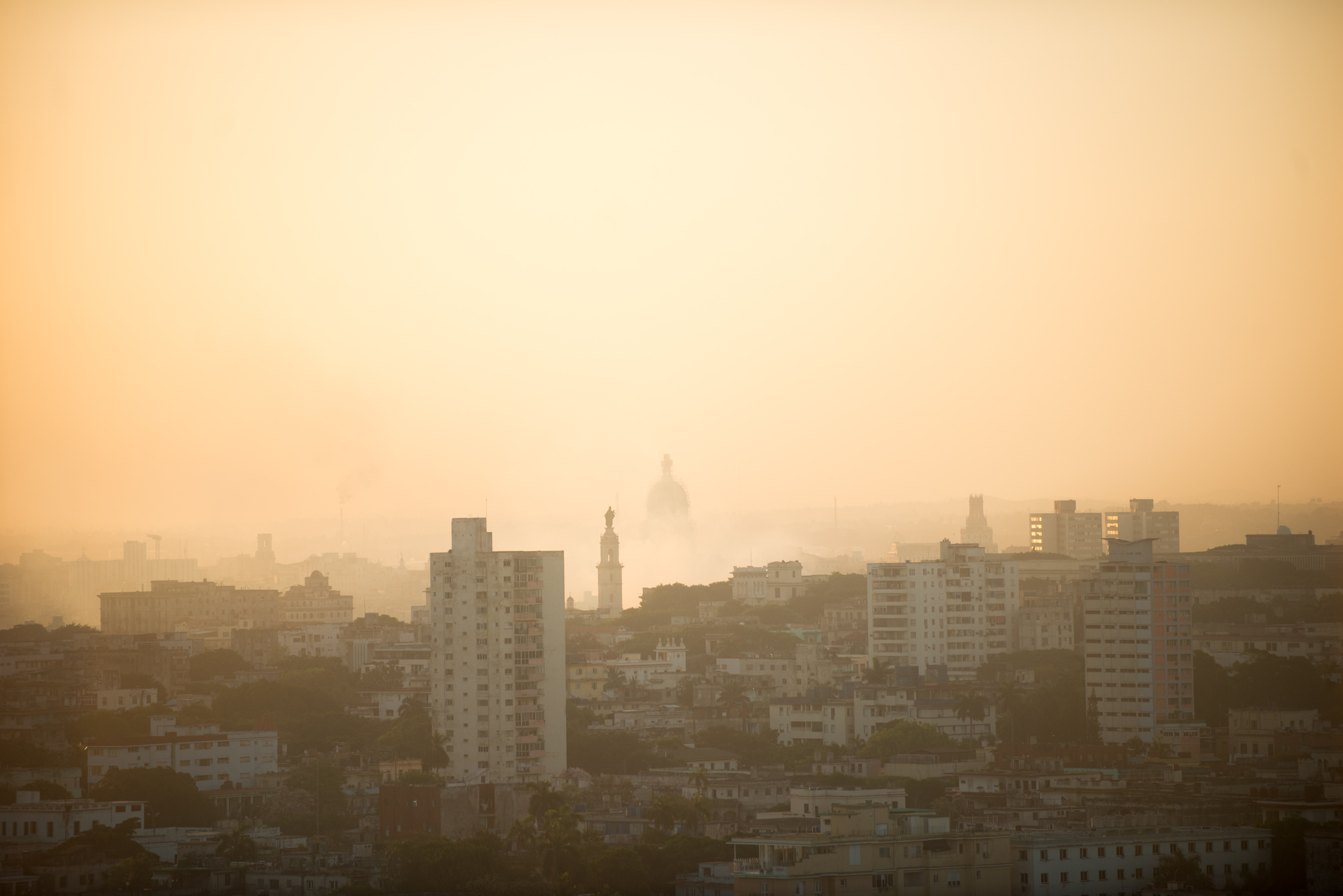 Sunrise over Havana, with the old capital building at the center.