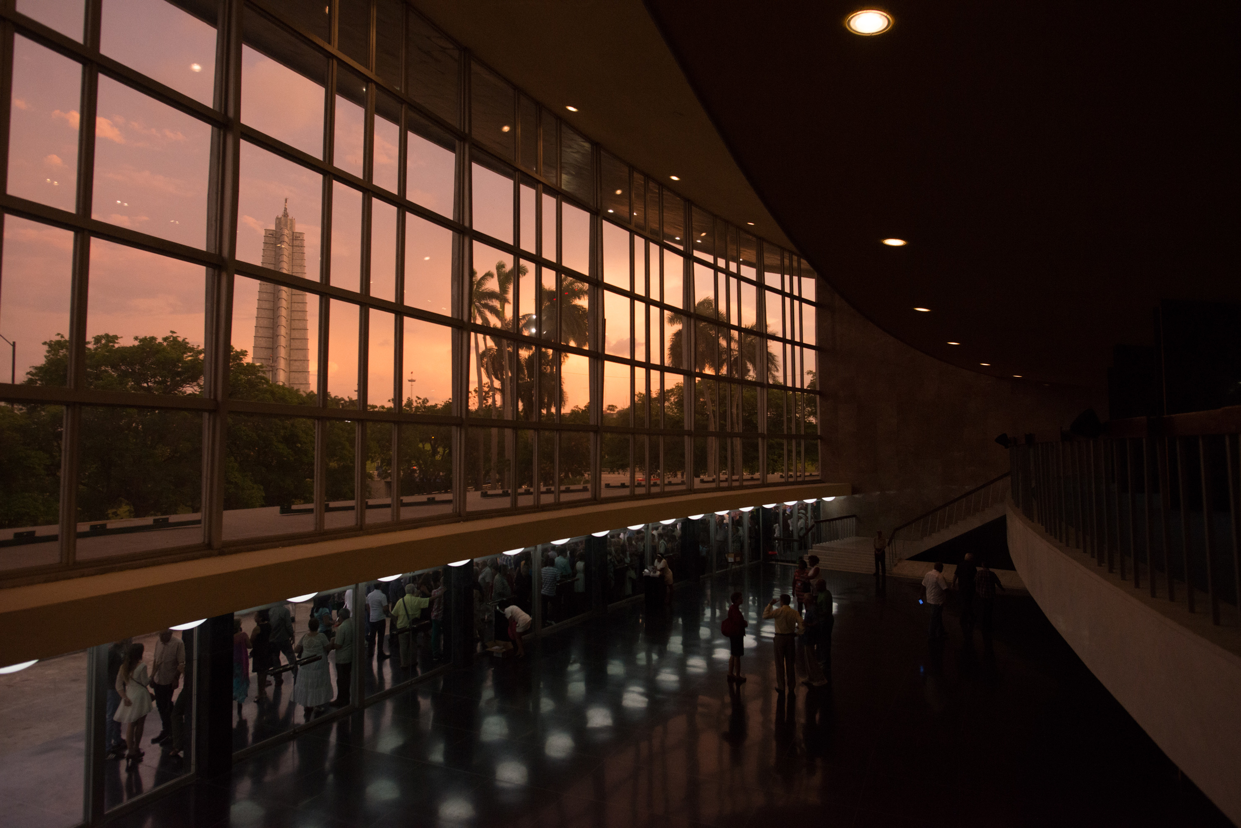 View from the lobby of the Teatro Nacional, where the orchestra performed, looking out a the Plaza de la Revolucion.