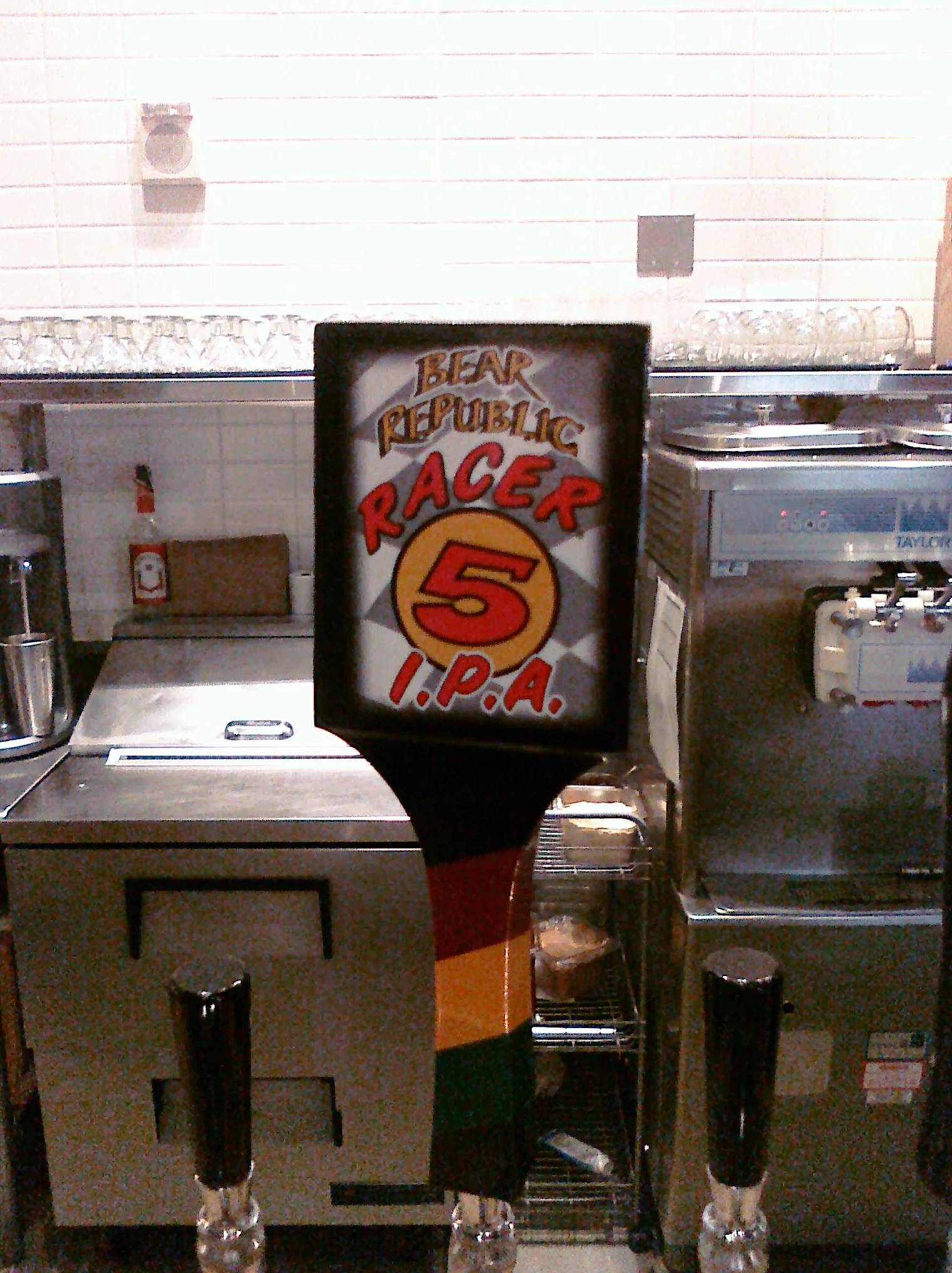 New burger joint downstairs has Racer 5 on tap.
