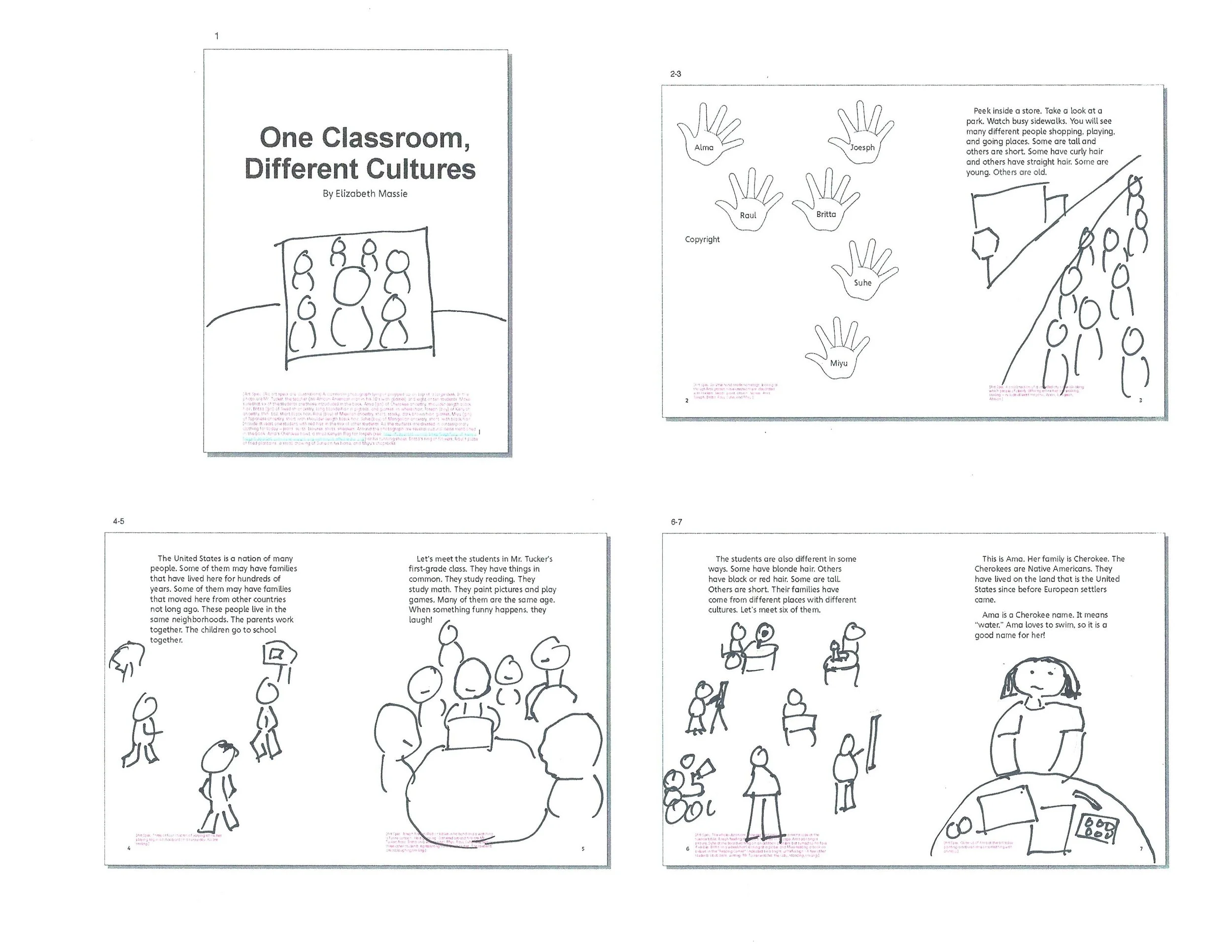  Initial designer sketches provided for client approval and to send to the illustrator.  