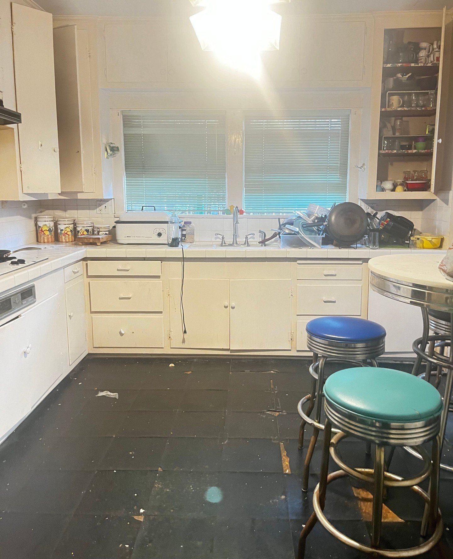 This is my kitchen. Before and after-ish because who doesn't love before and afters!⁠
⁠
We demoed a ton&mdash;but we didn&rsquo;t move a single wall. Or an appliance.⁠
Same layout. Totally reimagined.⁠ We leveled the ceilings and the floors for obvio