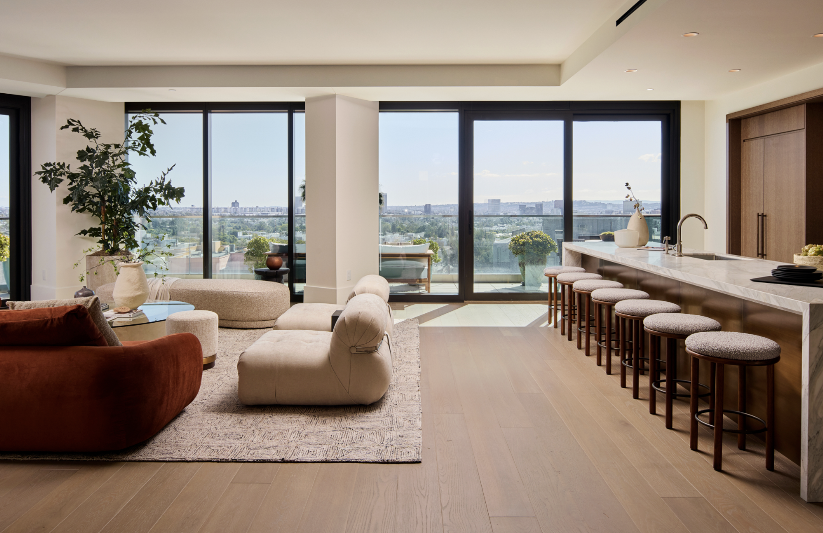 Living space inside a Sun Rose Residences condominium in West Hollywood