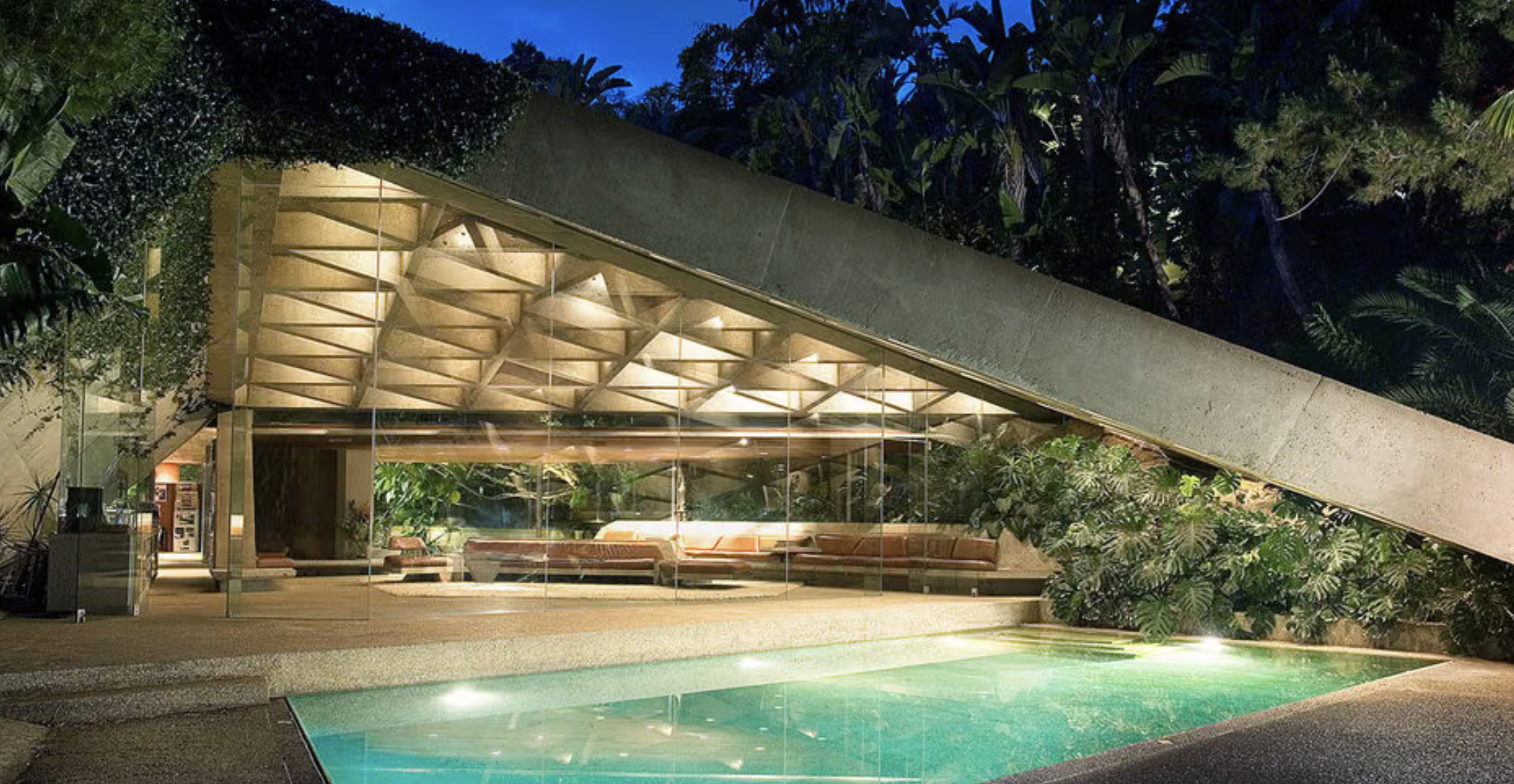 The sixty-foot concrete dome of the Elrod House set into a boulder hillside in Palm Springs, designed by John Lautner for Arthur Elrod in 1968.