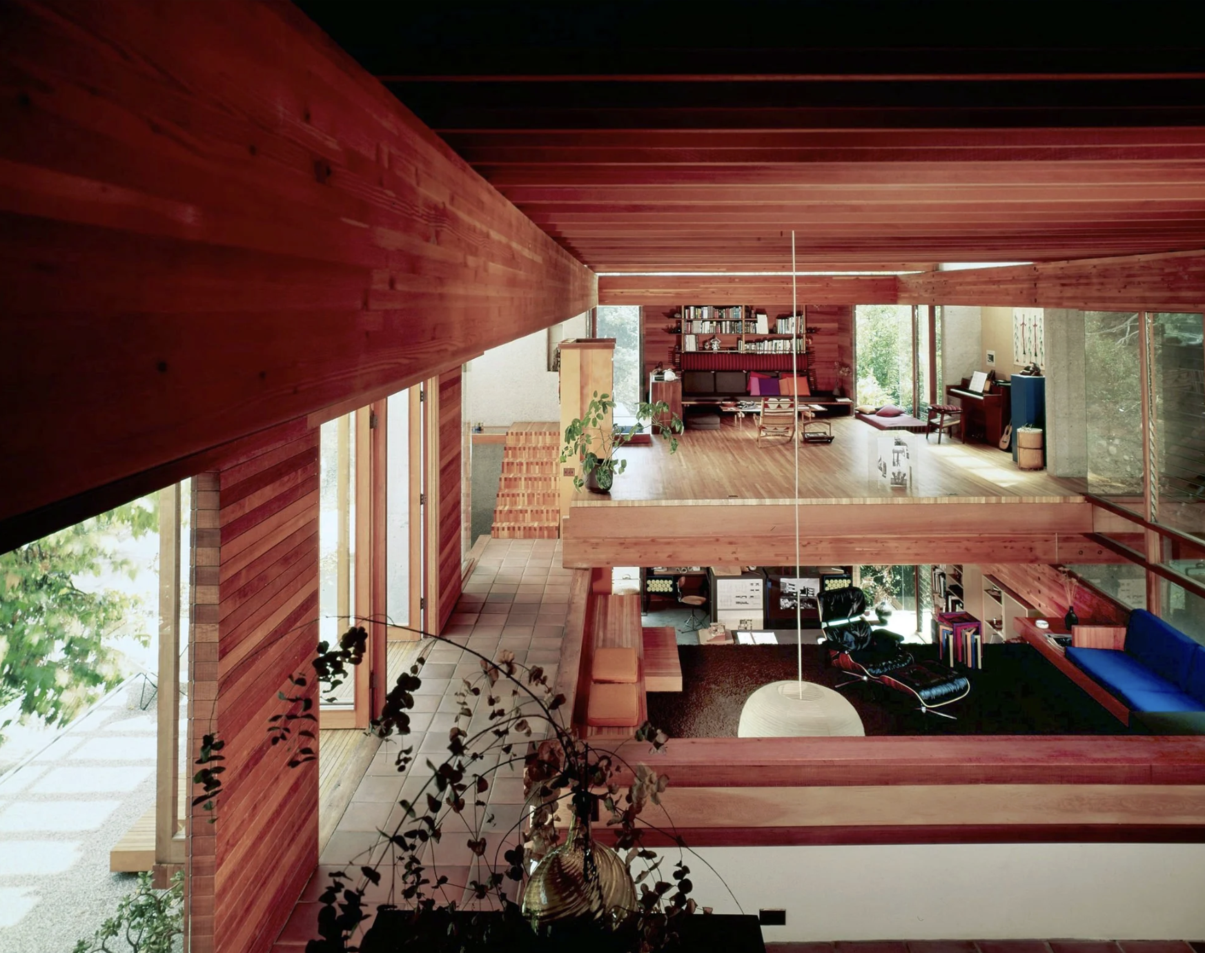 The Kappe Residence, Ray Kappe's 1967 redwood and glass house at 715 Brooktree Road in Pacific Palisades, Los Angeles