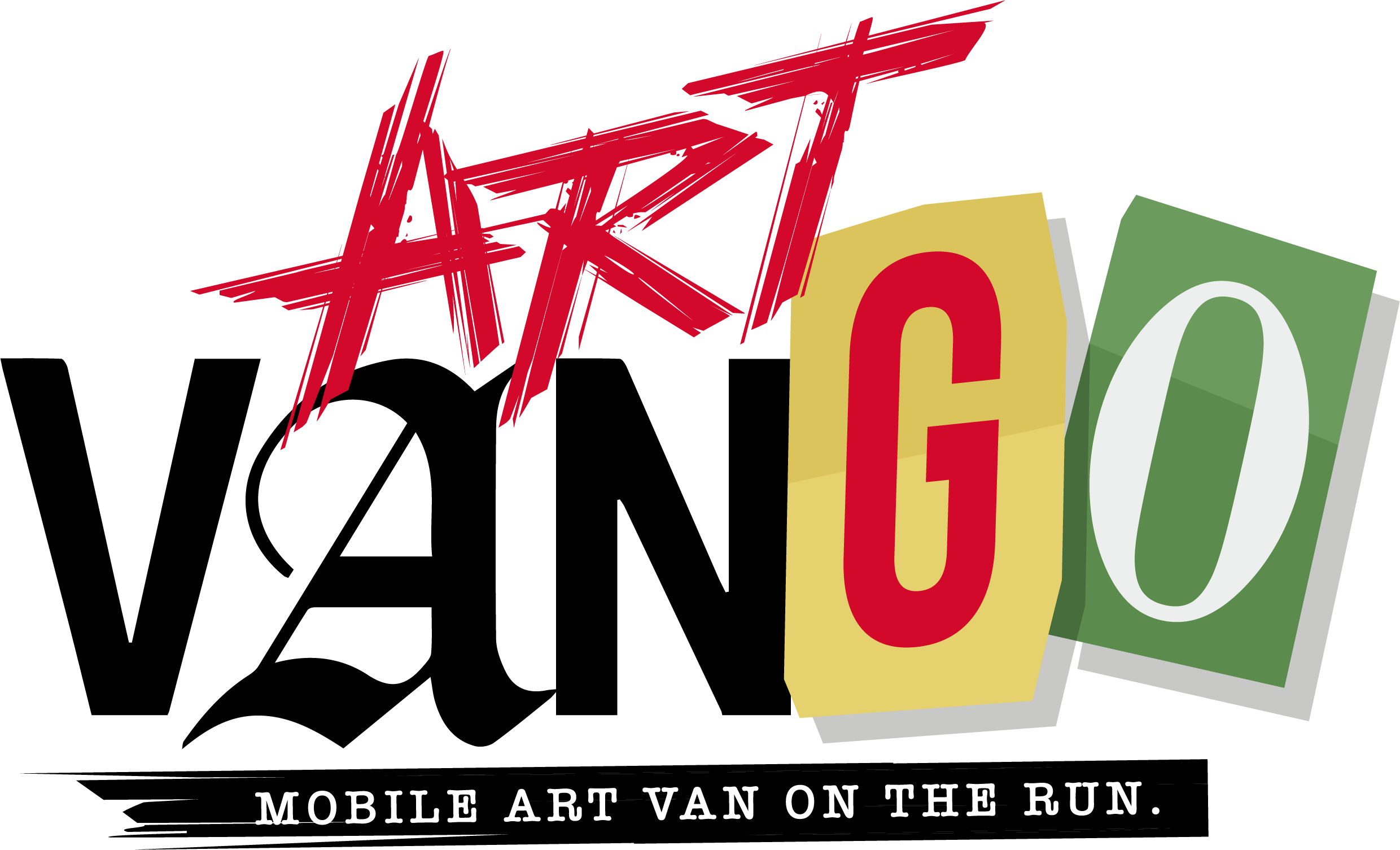 Logo for Art GO featuring stylized text 'Art' in red and 'GO' in large green and yellow blocks, with the tagline 'Mobile art van on the run' at the bottom.