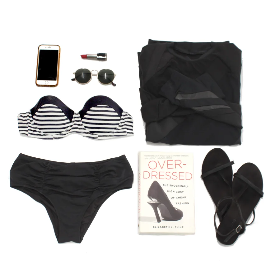 work that summer bod, any shape and size, in VITAMIN A black high-waisted swim bottoms, and look smart for the cute life guard reading OVERDRESSED by Elizabeth Cline. your ZWD raglan is the perfect cover up at the pool bar or under your beach cabana!