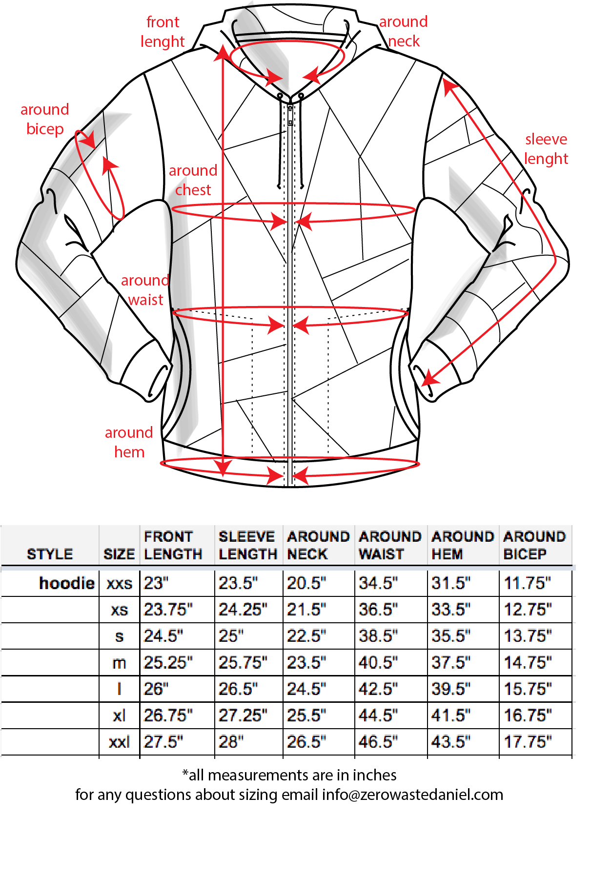 Double Zero Clothing Size Chart