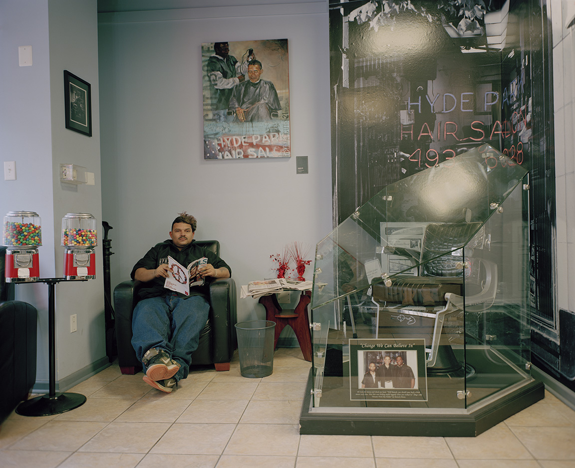 Barbershop chair Obama sits in when he gets his hair cut