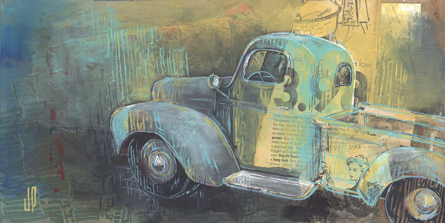 24 x 12" mixed media on masonite board. SOLD