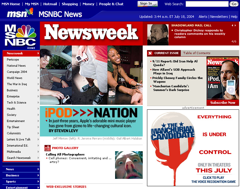 Newsweek Homepage, July 2004