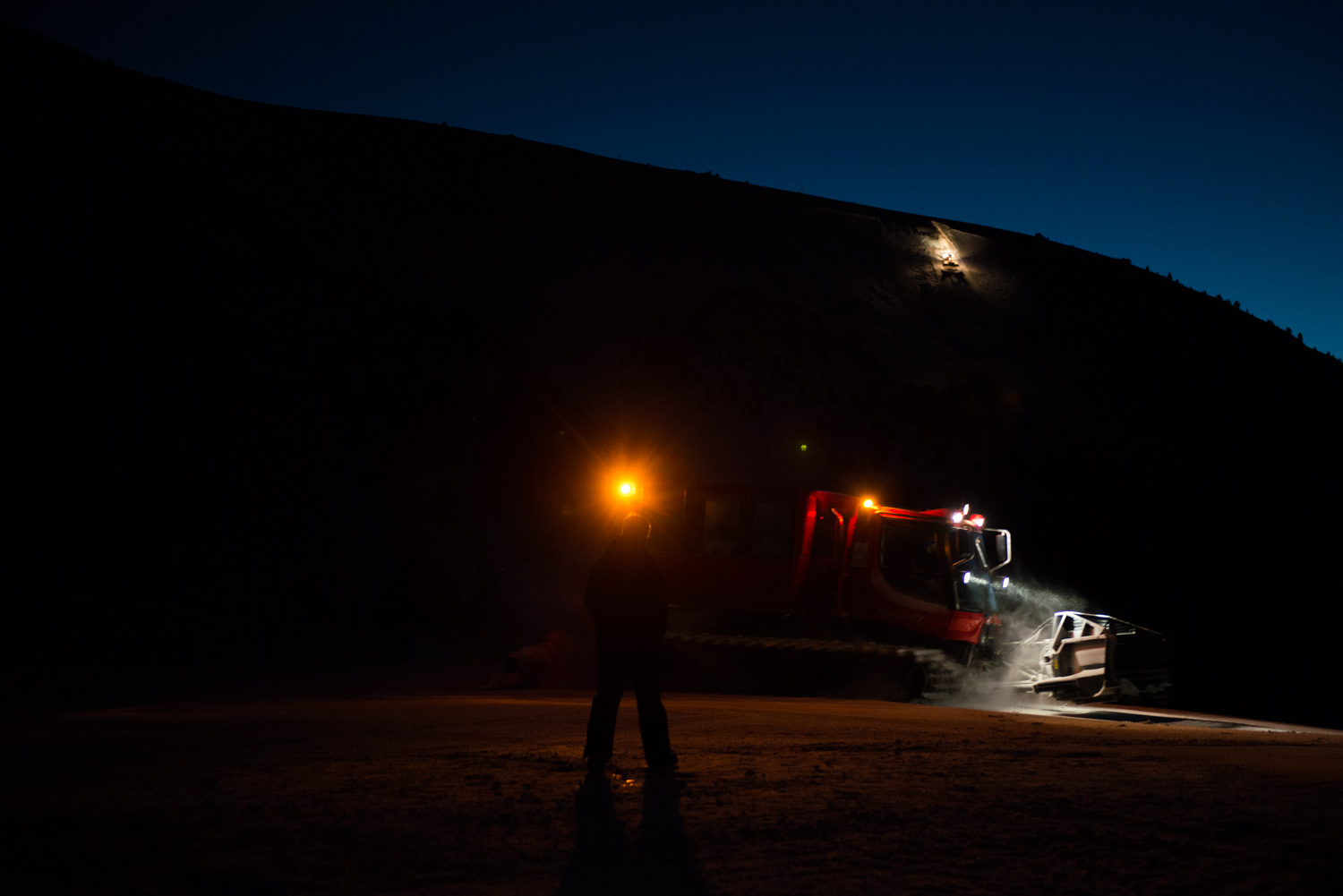 Went for a ride in one of the amazing Piste Bashers that drive up amazingly steep slopes all night to refresh the snow