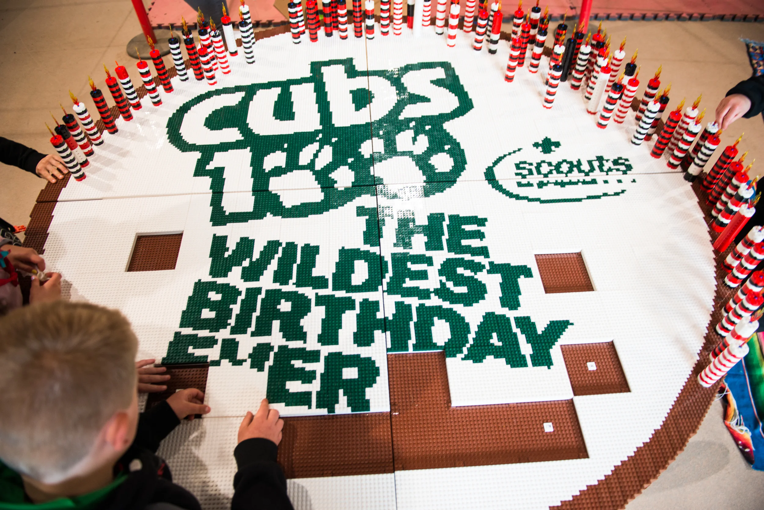 A giant Lego birthday cake for Cub Scouts!
