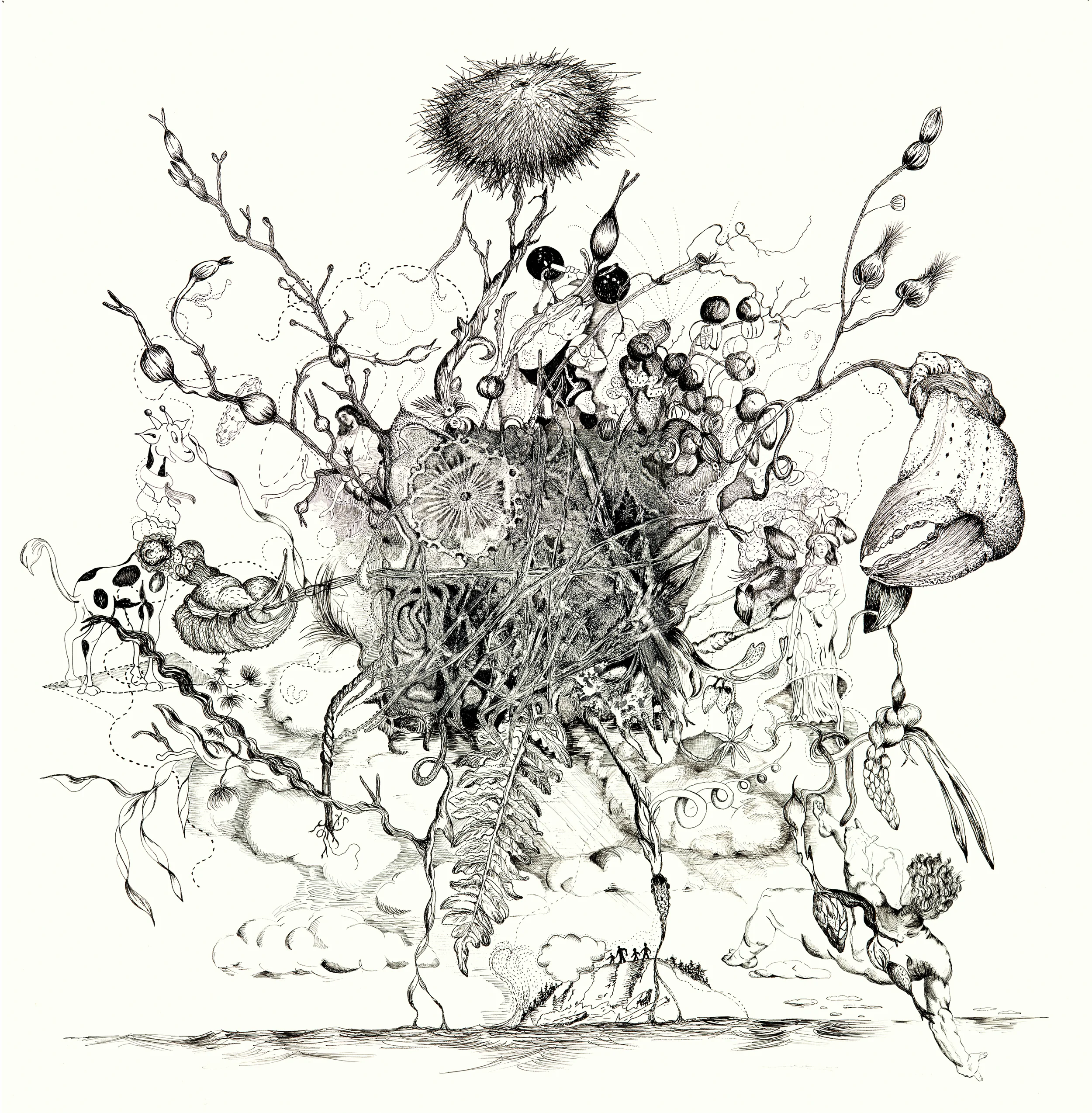 Some Things Great and Small #2 26" x 36" hand drawn with ink over archival inkjet print 90% original content 2012