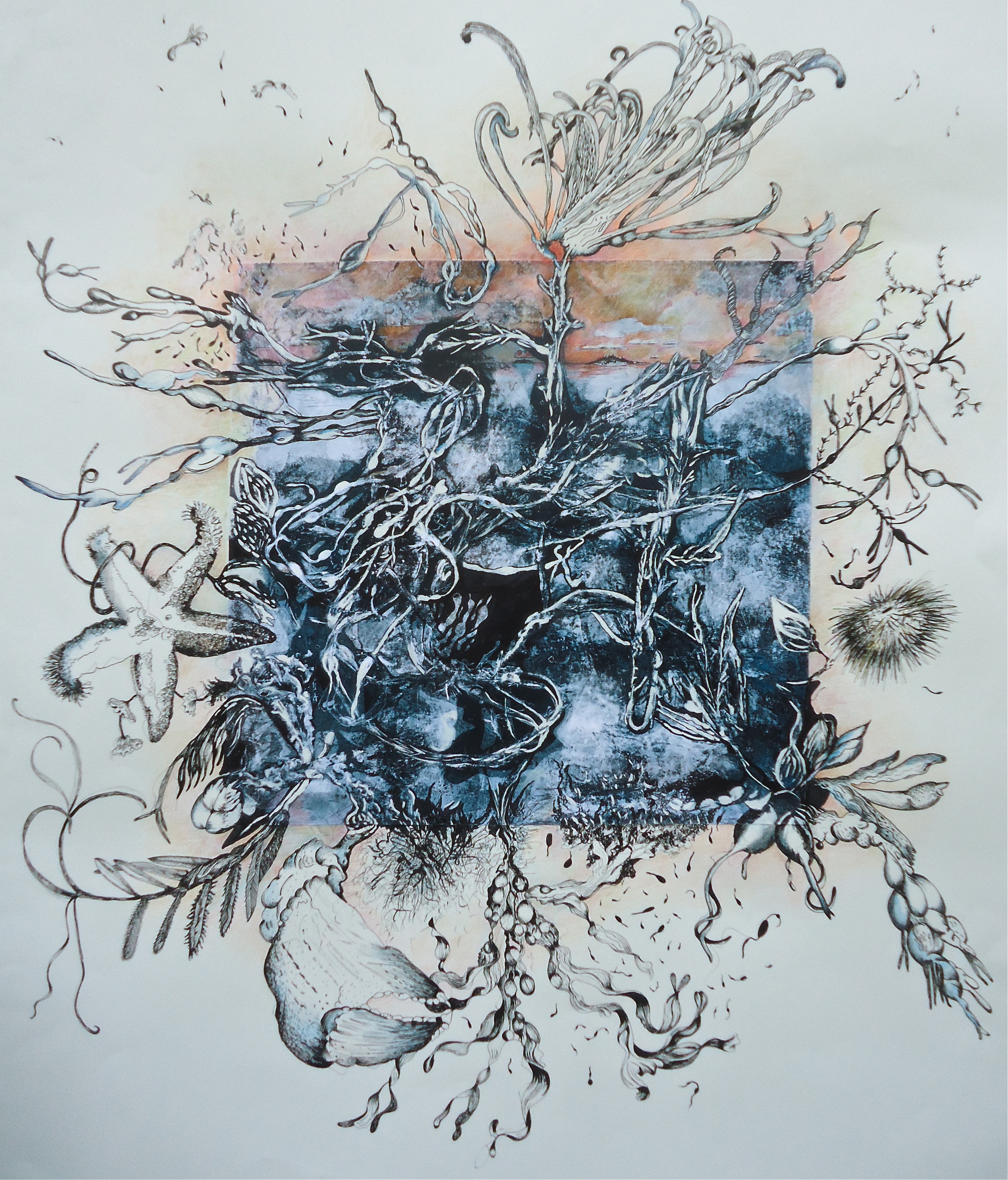   Tidal Landscape   35&nbsp;x 40 inches  monotype, drawing, painting  2014 