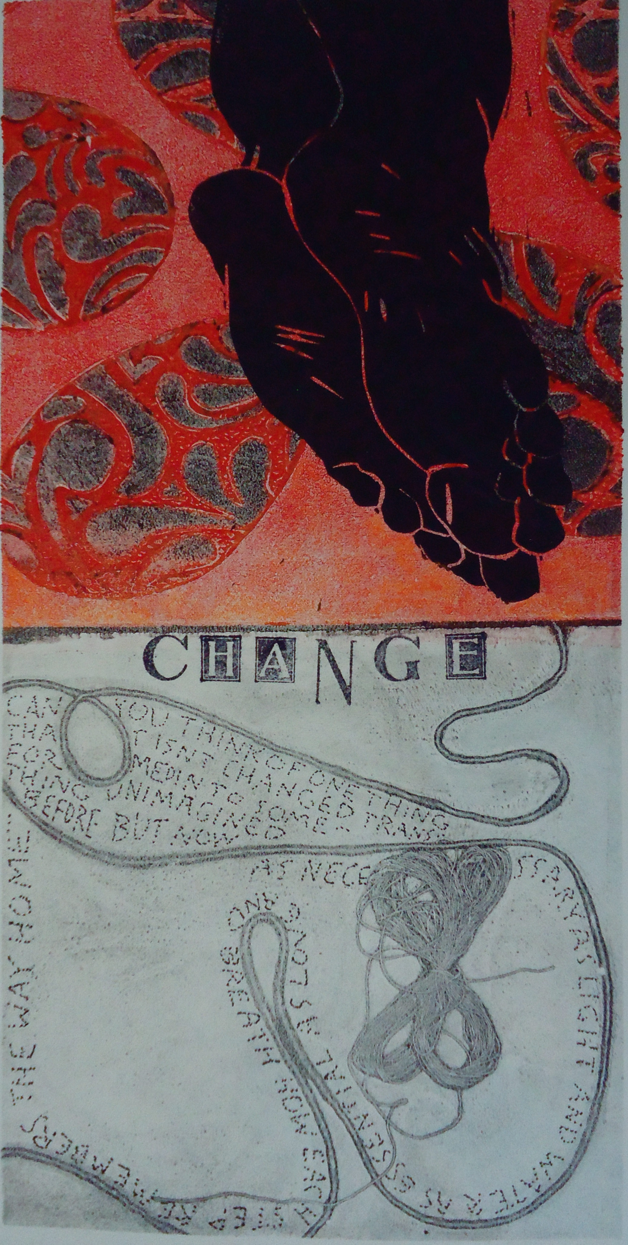   Change   6 x 12 inches  mixed media  image: Susan Webster  hand written and stamped&nbsp;text: Stuart Kestenbaum  2013 