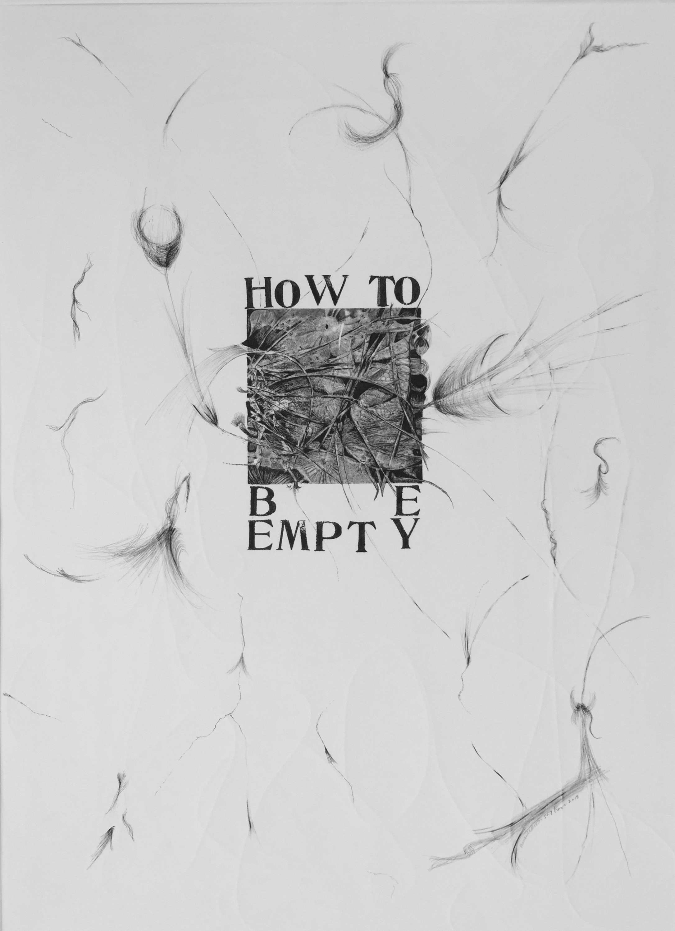   How to Be Empty   23 x 30 inches  mixed media  image: Susan Webster   hand stamped text:Stuart Kestenbaum   2018 