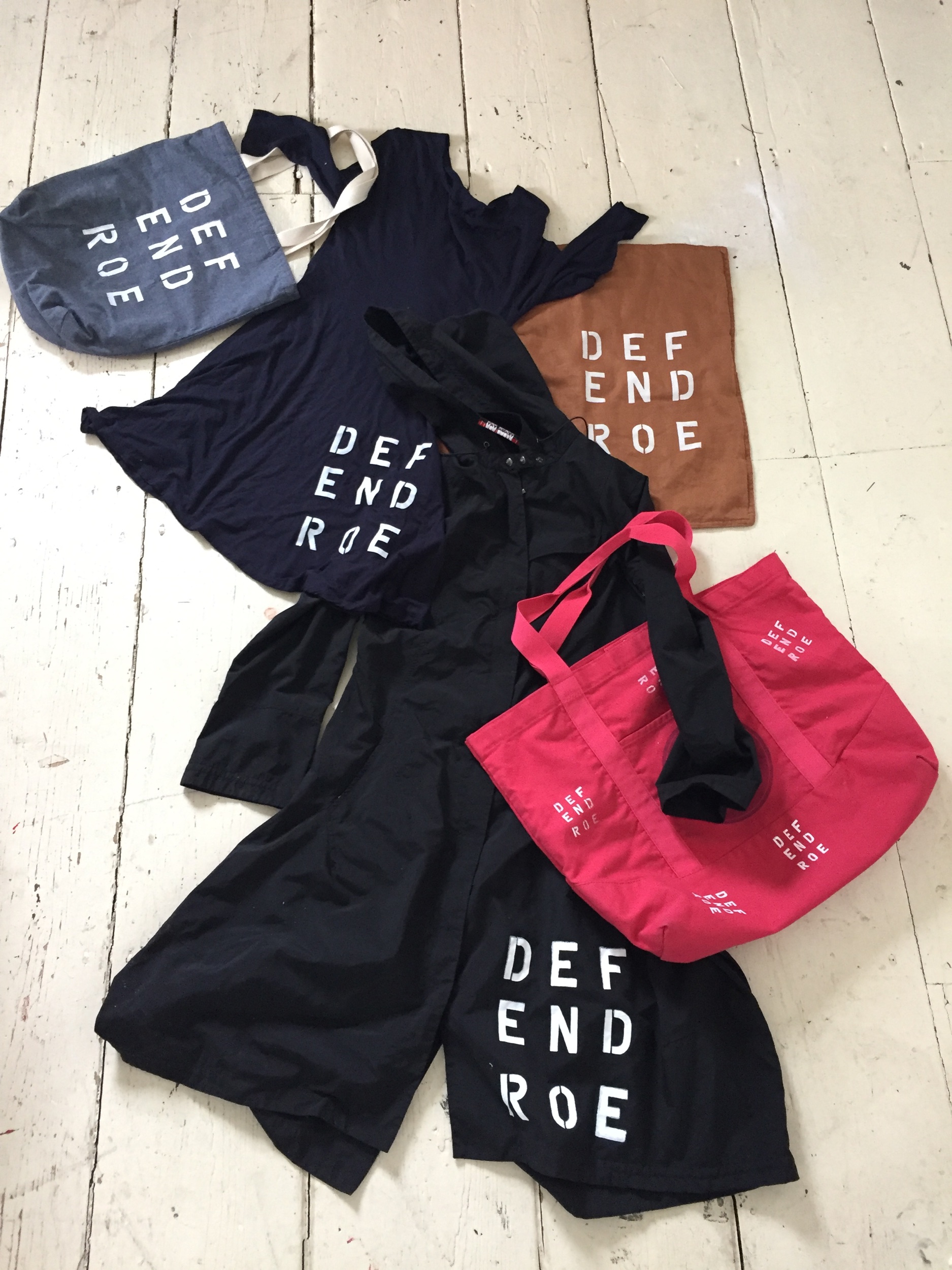 Bags, coat, pillow, dress- RoeReady!