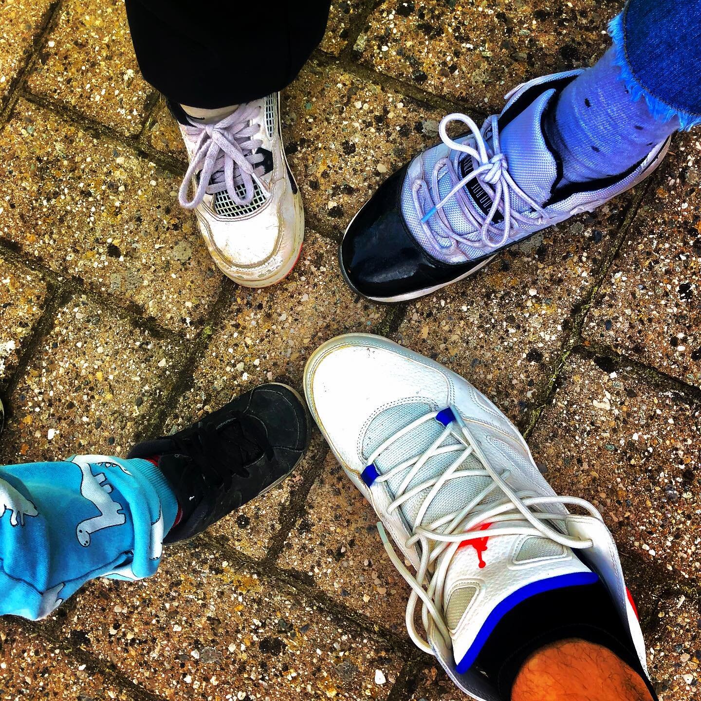 What time is it? Shoe time. Rocking the  Jordan shoes: 3, 4, 6, 11, all the way.  #jordanfamily