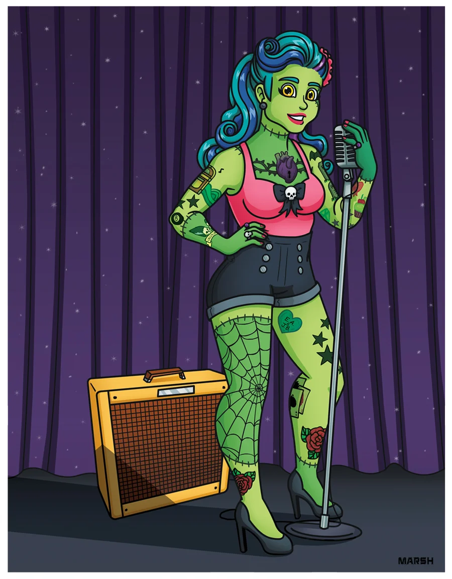 Pin-up to show off all Emma's tats - Emma Awesome: Undead Rockstar