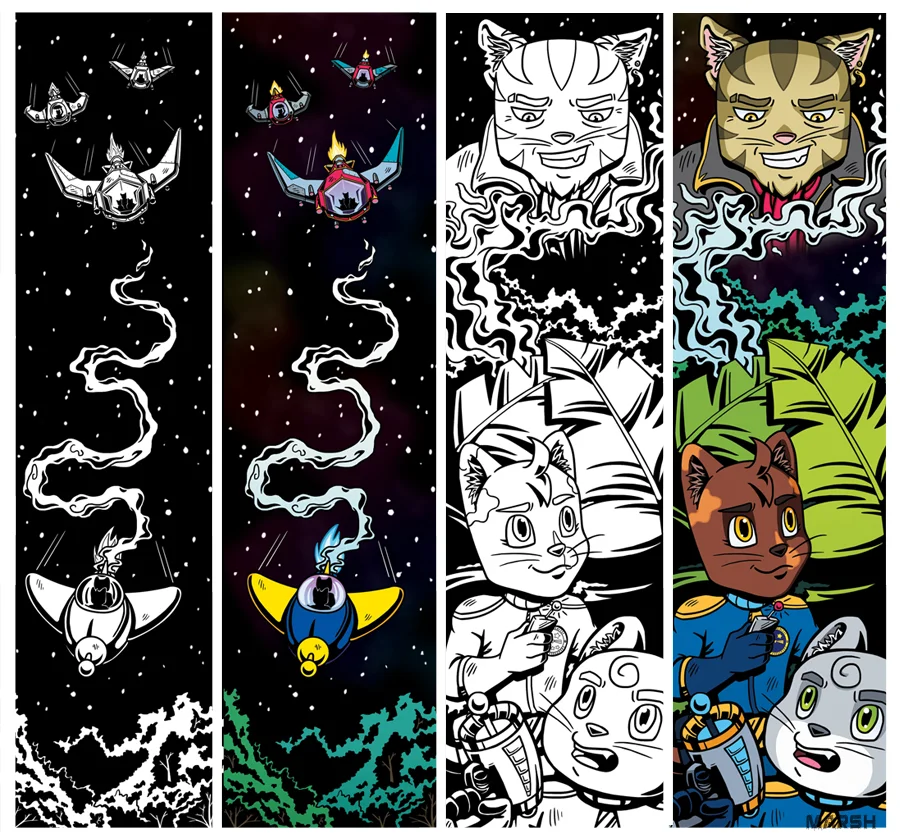Bookmarks to accompany our short story in Sci-Fi On the Rock (2016) - Super Galactic Space Explorers