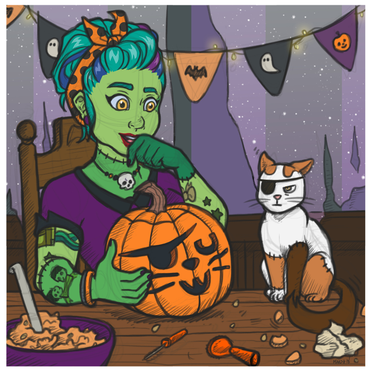  Halloween sketch featuring Emma and Butterscotch. 